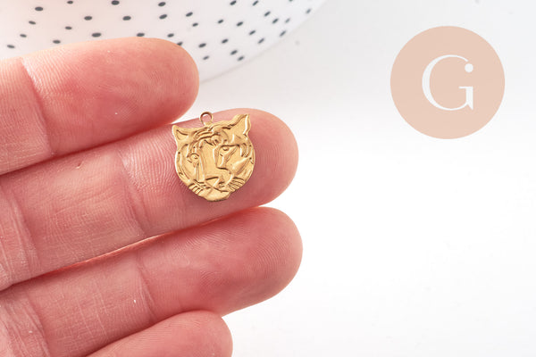 Pendentif tigre laiton brut doré,pendentif animal, Pendentif laiton charm tigre,1.1cm, x5 G0579