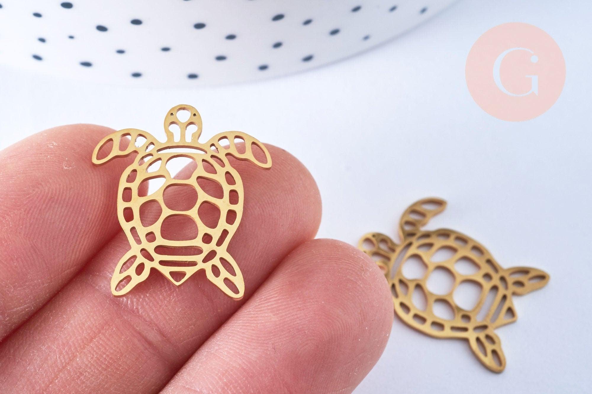 Pendentif tortue acier 201 inoxydable doré 18K 24mm, x1 (G7128) délicat et fin pour création de bijoux DIY, parfait pour accessoires créatifs et tendances.