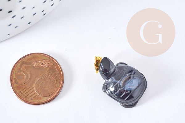 Pendentif tortue agate naturelle noire support doré 21mm, pendentif pierre création bijoux, x1, G8638