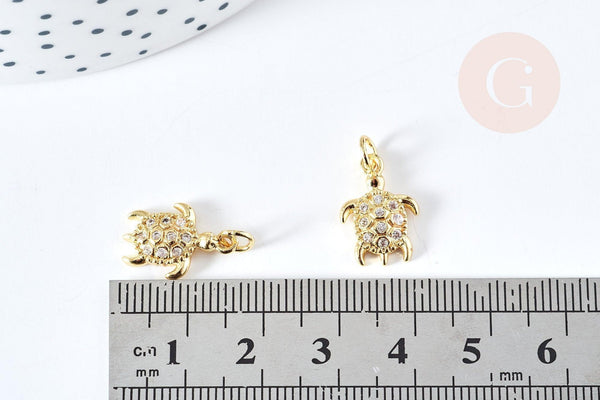 Pendentif tortue laiton doré zircon 16mm, x1 (G8587)