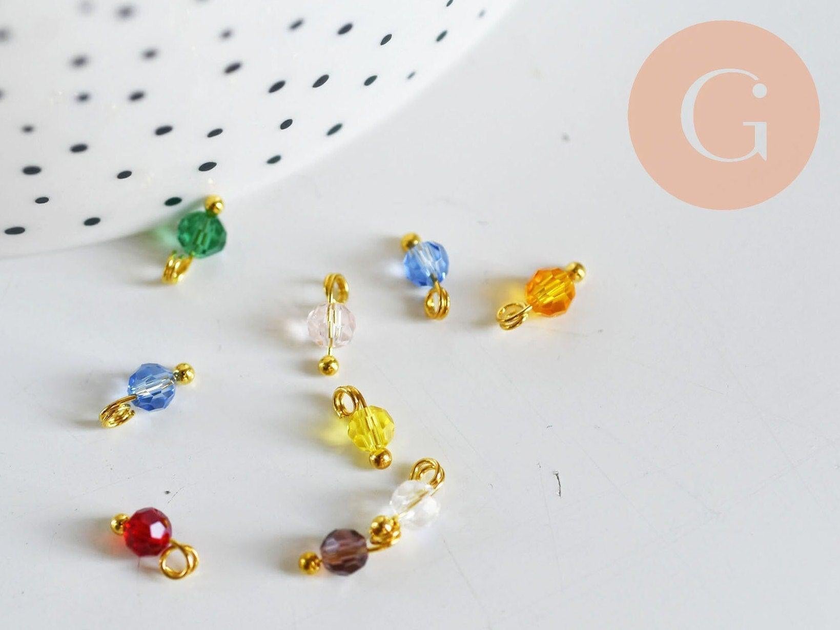 Pendentif toupie doré carats cristal multicolore transparent 9mm, pendentif doré cristal, X8 (G6223)