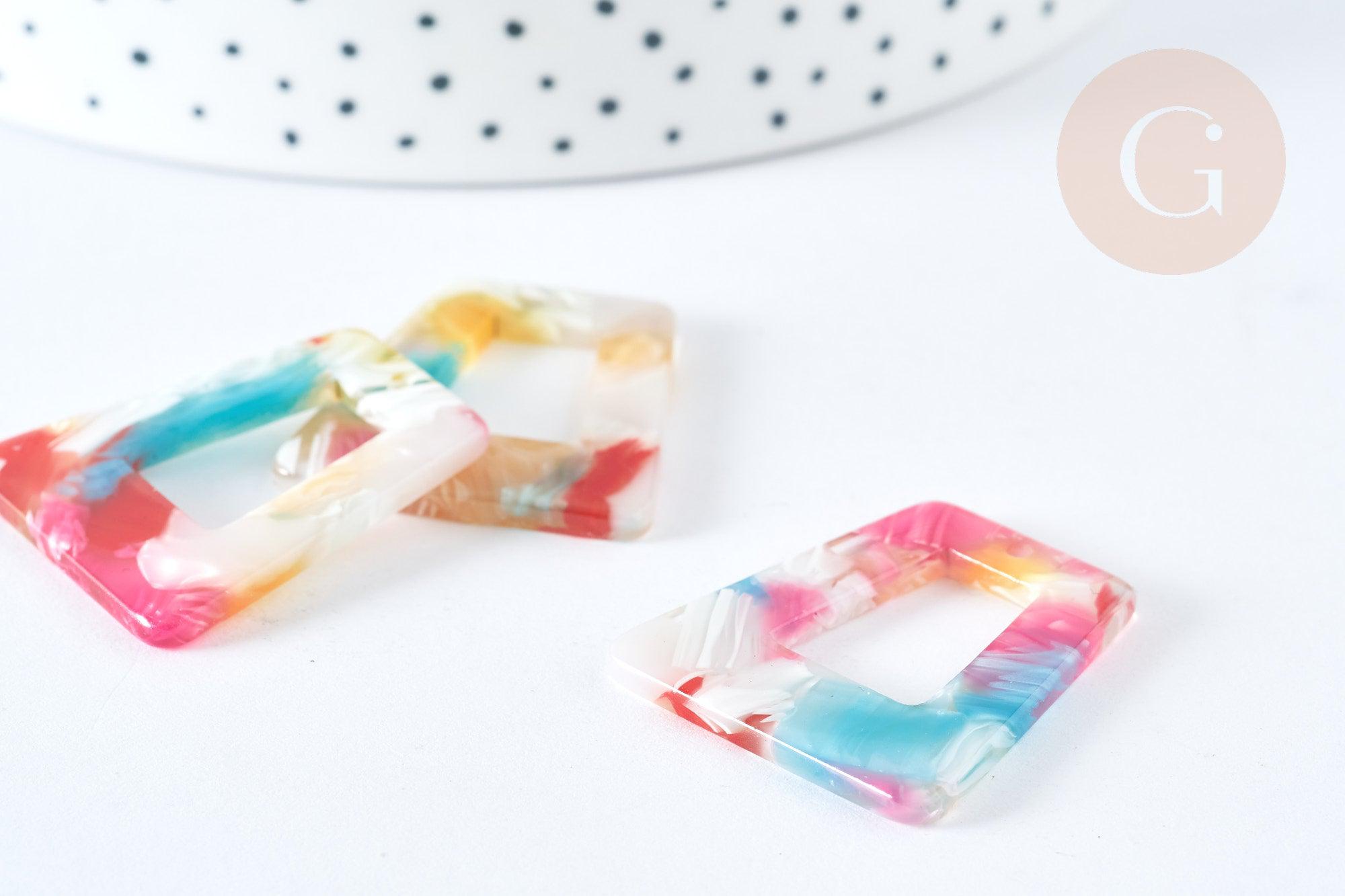 Pendentif trapèze acétate multicolore 29,5mm, création bijoux plastique,x 2 (G7582)