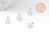 Pendentif trèfle 4 feuilles acier 201 inoxydable platine 13.5mm, x2 (G10482)