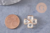 Pendentif trèfle 4 feuilles zamac doré zircons 18mm, x2 (G10415)