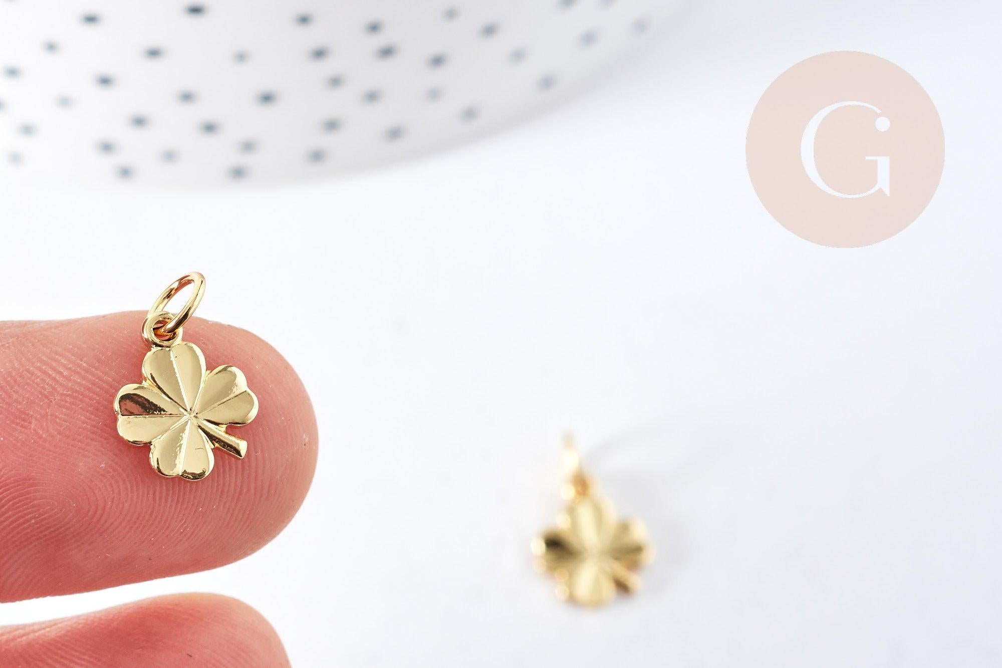 Pendentif trèfle quatre feuilles laiton doré 18K 11mm, x1 (G8737)
