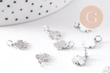 Pendentif trèfle quatre feuilles laiton platine 11mm, x2 (G10516)