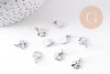 Pendentif trèfle quatre feuilles laiton platine 11mm, x2 (G10516)