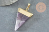 Pendentif triangle améthyste violette, fournitures créatives, pendentif pierre, support doré, création bijoux, pierre naturelle, 33mm, x1 (G1362)