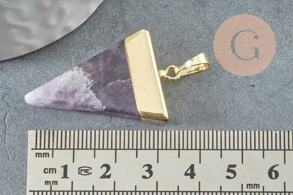 Pendentif triangle améthyste violette naturelle 33mm, x1 (G1362)