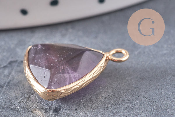 Pendentif triangle améthyste violette, pendentif pierre, support doré, création bijoux pierre naturelle, 19mm, x1 G3938