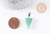 Pendentif triangle aventurine verte naturelle acier inoxydable platine 24mm, x1 (G10060)