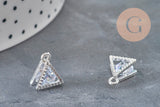 Pendentif triangle cristal zircon zamac argenté 11mm, x4(G0290)