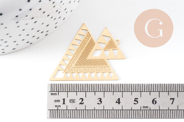Pendentif triangle ethnique acier 201 inoxydable dore 45mm,breloque sans nickel pour création bijoux x2 G2922