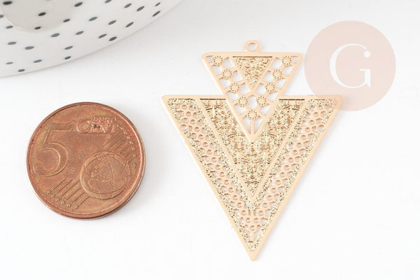 Pendentif triangle ethnique laiton dore 40mm,breloque sans nickel pour création bijoux x1 (G9271)