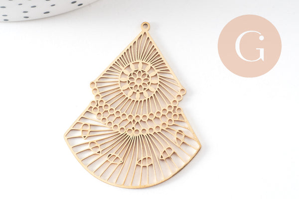 Pendentif triangle éventail acier inoxydable doré 49mm, x1 (G6124)