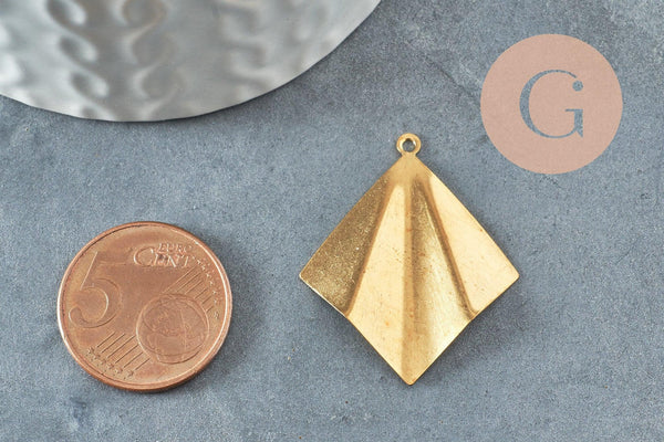 Pendentif triangle éventail plié laiton brut, apprêt doré, sans nickel, Pendentif doré,laiton brut,32mm, X2 (G0111)