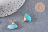 Pendentif triangle jade naturel bleu laiton doré facettes 20mm,x1 (G1237)