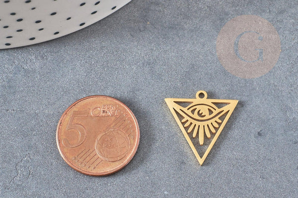 Pendentif triangle oeil protecteur acier 201 inoxydable dore 20mm, création bijoux talisman, x1, G4615