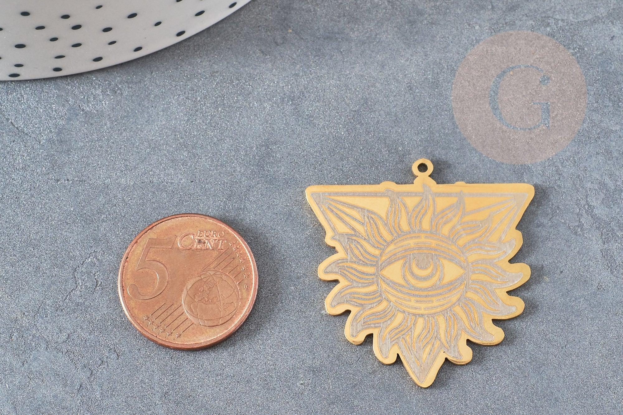 Pendentif triangle oeil protecteur acier 201 inoxydable dore 33.5mm,pendentif sans nickel pourcréation bijoux, x1 G6270