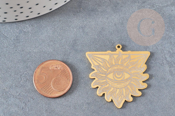 Pendentif triangle oeil protecteur acier 201 inoxydable dore 33.5mm,pendentif sans nickel pourcréation bijoux, x1 G6270