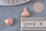 Pendentif triangle quartz fraise, pendentif pierre, support doré, création bijoux pierre naturelle, pierre naturelle, 19mm, x1, G5628