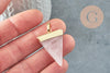 Pendentif triangle quartz rose,quartz naturel,pendentif pierre, support doré, création bijoux, pierre naturelle, 33mm, x1 (G2059)
