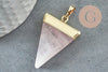 Pendentif triangle quartz rose,quartz naturel,pendentif pierre, support doré, création bijoux, pierre naturelle, 33mm, x1 (G2059)