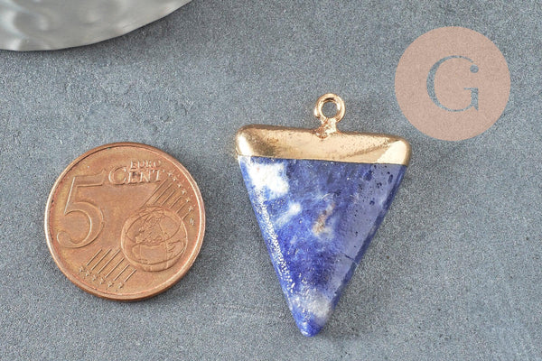 Pendentif triangle sodalite bleu naturelle, pendentif pierre, support doré, pierre naturelle, 34mm, x1 (G3932)