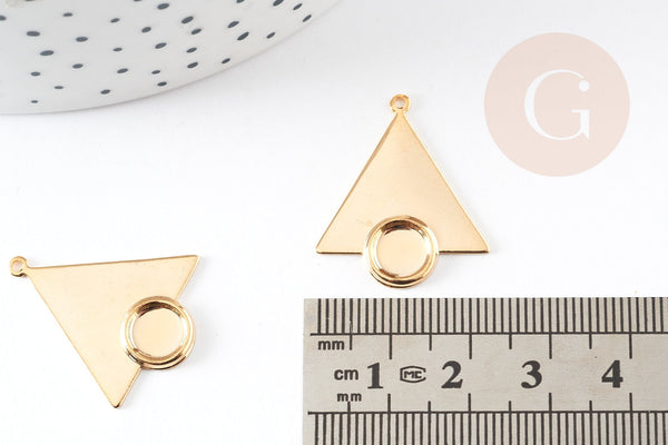 Pendentif triangle support cabochon doré 16K 29mm, x2 (G3434)