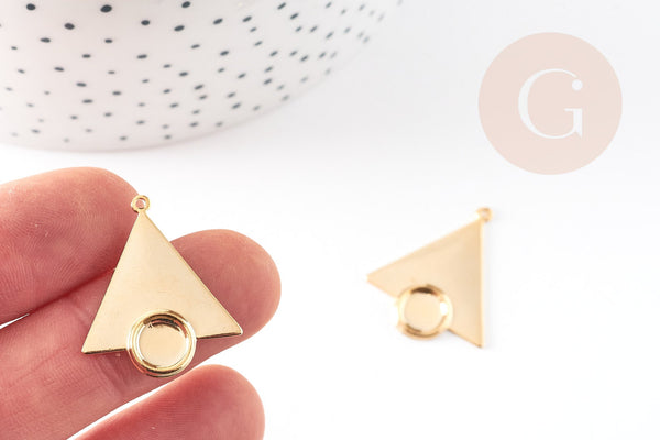 Pendentif triangle support cabochon doré 16K 29mm, x2 (G3434)