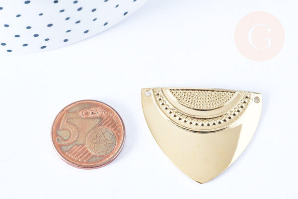 Pendentif triangle texturé laiton doré 16K 35mm,pendentif doré pour création bijoux DIY, x1 G6499