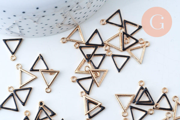 Pendentif triangle zamac doré émail noir 15mm,pendentif doré pour création de bijoux, x5 G6086