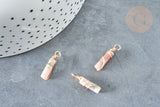 Pendentif tube Jade naturel marron support cuivre doré 20~21x5mm, pendentif pierre, x1 (G8335)