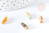 Pendentif tube Jade naturel multicolore support cuivre doré 20~21x5mm, pendentif pierre, x1 (G8396)