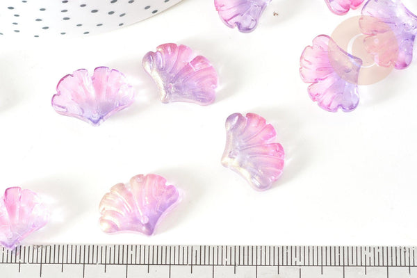 Pendentif verre feuille gingko Rose violet 15x20mm,pendentif verre pour création bijoux, x10 (G8348)