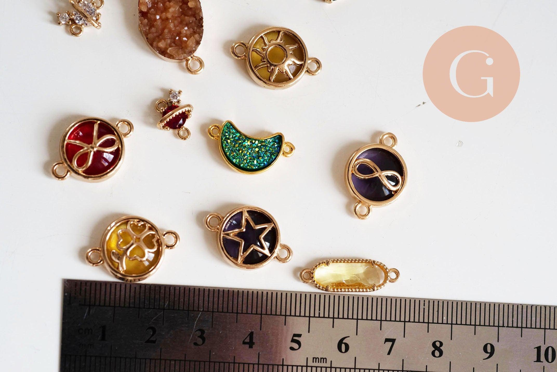 Pendentif verre pierre résine druzy zamac doré 10.5-26mm, x1 (G6415)