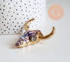 Pendentif verre tête de vache fer doré 40x60mm, x1 (G6384)
