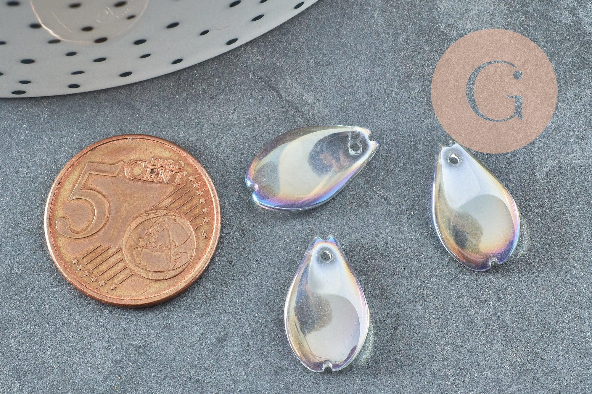 Pendentif verre transparent irisé goutte,pendentif verre, 16mm,x10 (G4145)