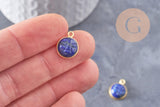 Pendentif visage de lune lapis lazuli naturel argent 925 doré 18K 19mm,pendentif amulette pierre naturelle x1 (G9876)
