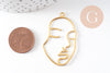 Pendentif visage laiton brut, fournitures pour bijoux, laiton brut ,bijoux moderne,43x26mm, x1, G3183