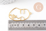 Pendentif visage laiton brut, fournitures pour bijoux, laiton brut ,bijoux moderne,43x26mm, x1, G3183