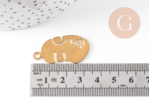 Pendentif visage laiton brut, fournitures pour bijoux, laiton brut,pendentif minimaliste ,bijoux moderne, x1 33.5mm-G1224