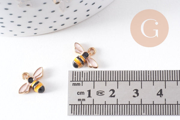 Pendentif zamac doré abeille émaillée,thème nature et insectes, pendentif pour création de bijoux,12mm, x2 (G5470)