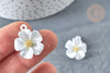 Pendentif zamac fleur blanche 23,5mm, perles zamac,bijou fleur blanche, x1 (G7361)