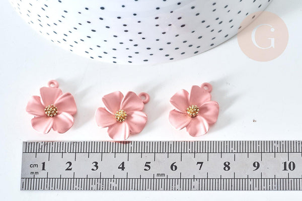 Pendentif zamac fleur rose 23,5mm, perles zamac,bijou fleur rose, x1 (G7758)
