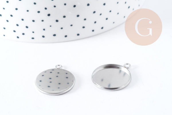 Pendentifs Support cabochon rond acier 304 inoxydable platine 25mm, x1 (G8939)