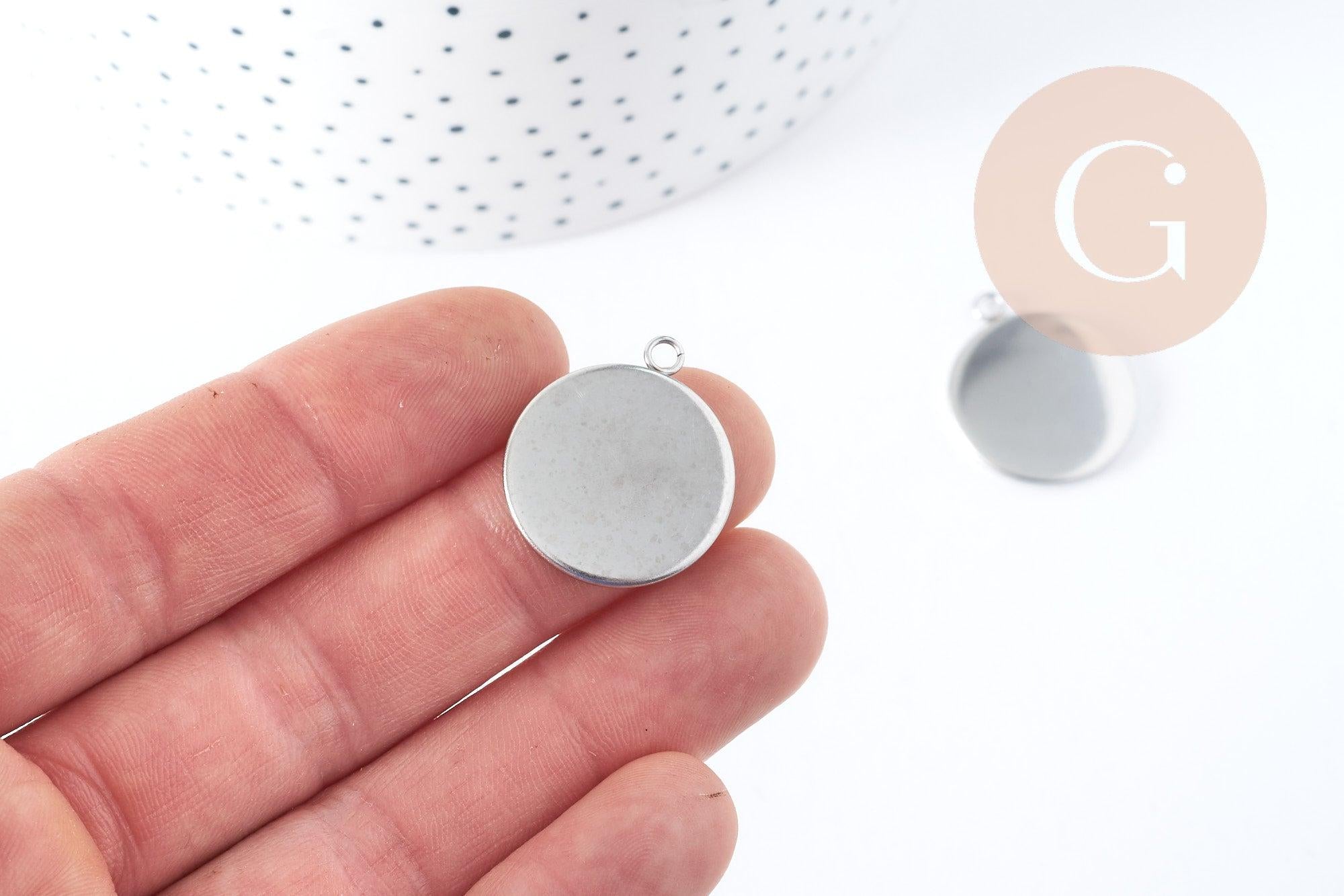 Pendentifs Support cabochon rond acier 304 inoxydable platine 25mm, x1 (G8939)