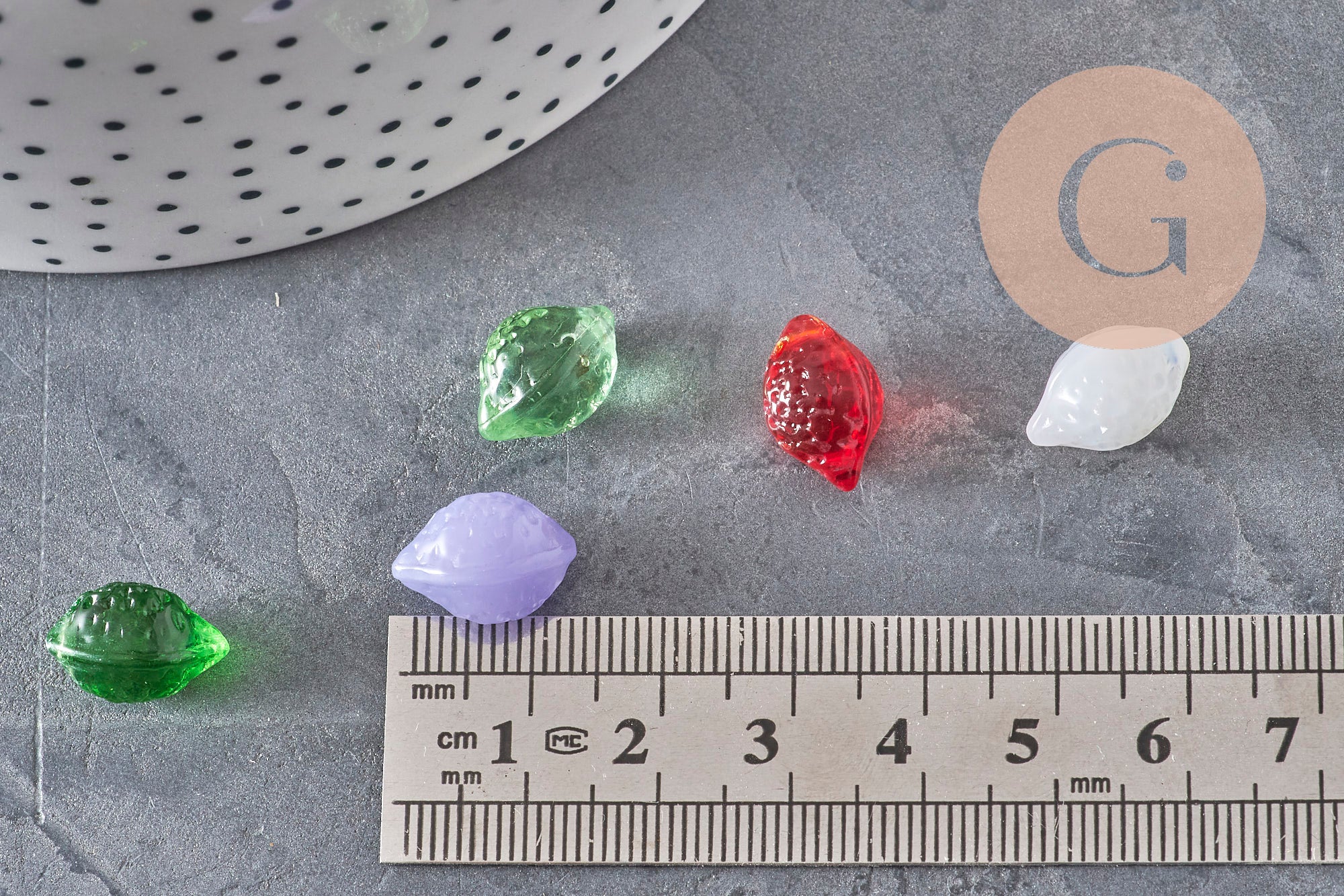 Pendentifs citrons fruits en verre 14mm, x5 (G11320)