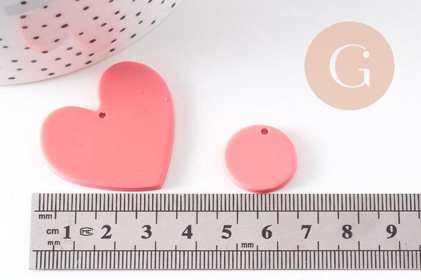Pendentifs coeur polymère rose fuchsia 18-38mm, x2 (G10538)