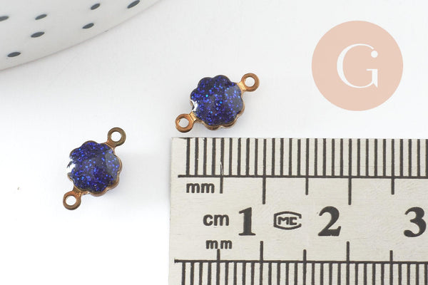 Pendentifs doré Fleur émail bleu paillettes pour création bijoux,9mm, x10 G4303